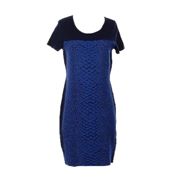 Magaschoni Vintage Blue Metallic Snakeskin Wool Sheath Dress, Size M (8-10), EUC - Picture 1 of 9